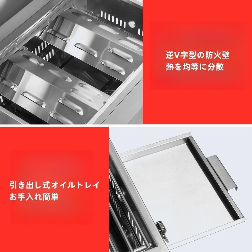 バーベキュー ステンレススチール コンロ ガス 卓上 ガスグリル 2バーナー BBQ 折りたたみ式 脚付き お手入れ 【だれ】