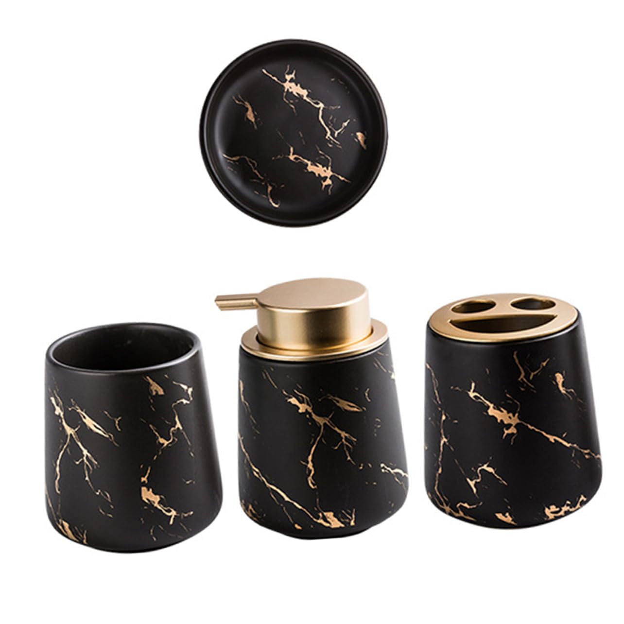 Cabilock Conjunto de Accesorios de Baño de Cerámica Negro Bandeja de Jabón y Vaso para Cepillo de Dientes Portátil y Fácil de Almacenar para Hombres y Mujeres