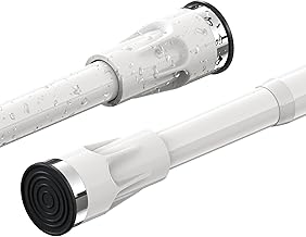 Tringle de Rideau de Douche Télescopique en Fer, 141-187 cm Barre Télescopique Extensible à Ressort Sans Perçage - avec Ventouse Fixe - pour Douche et Baignoire/Blanc