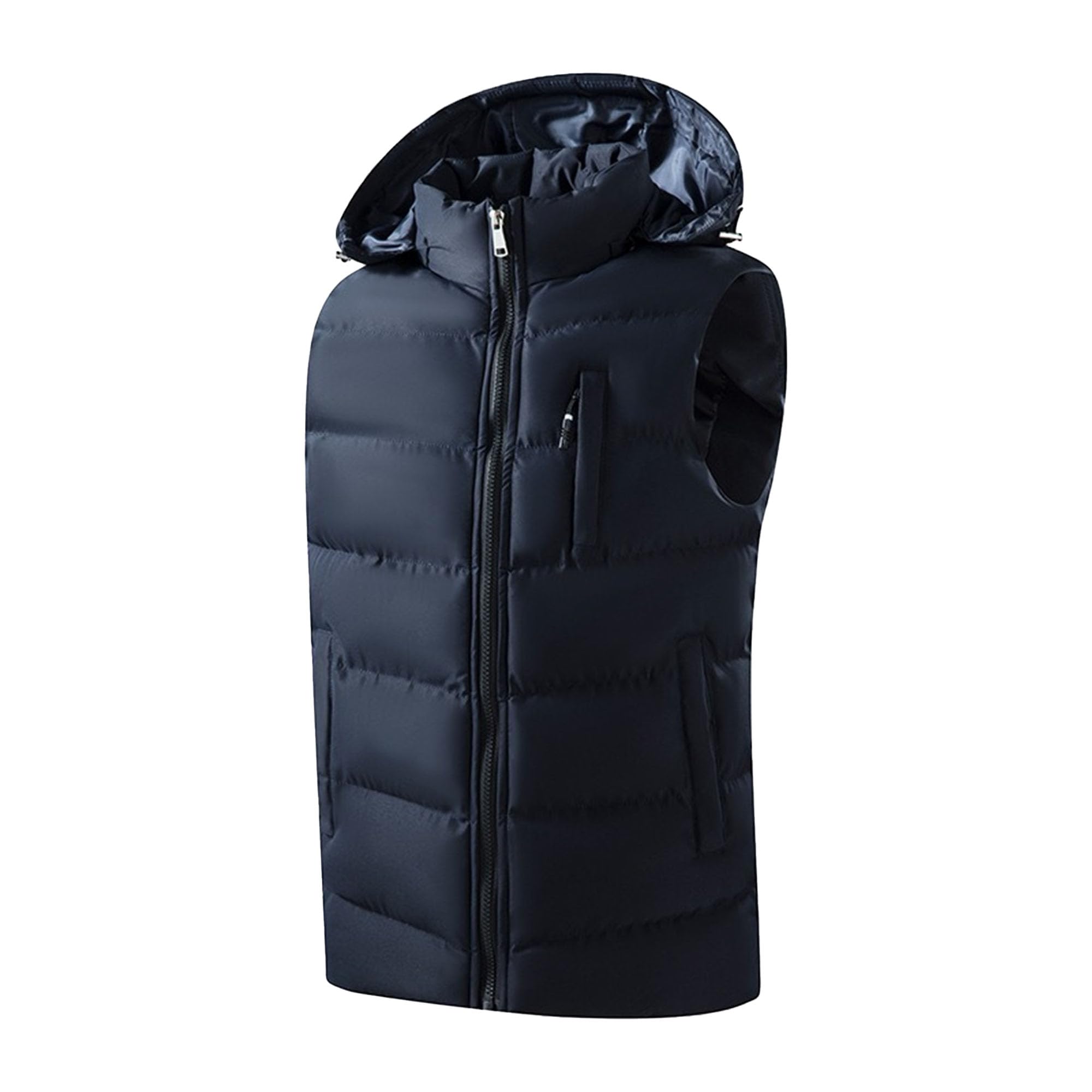 JEShifangjiusu Gilet invernale da uomo con cappuccio giacca senza maniche con cerniera Puffer Vest per gli uomini All'aperto Stand Collar Down Vest Coat