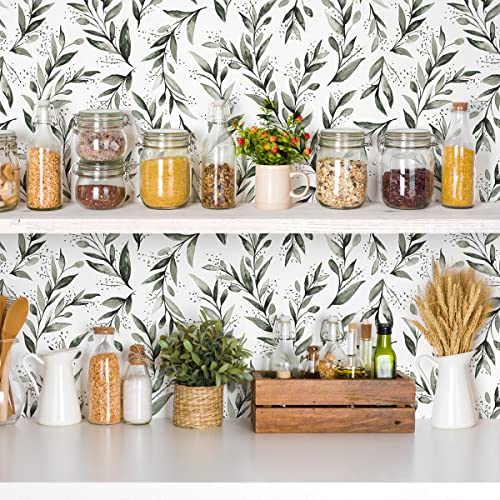 Erfoni Green Leaf Wallpaper Peel And Stick Wallpaper Floral Contact Paper 17.7Inch X 118.1Inch Greenery Leaves Self Adhesive Wallpaper Peel And Stick Olive Botanical Flowers Wall Paper Vinyl Film #TOP4