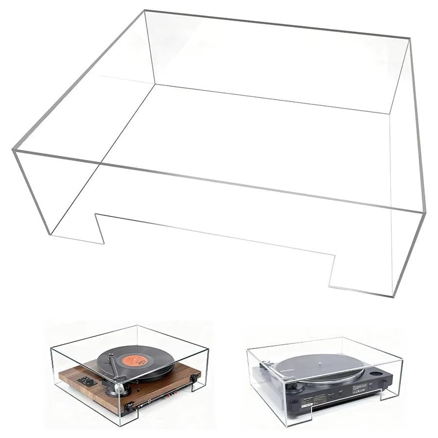 Copertura antipolvere universale per giradischi in vetro acrilico, copertura trasparente con passacavi posteriore, nessuna cerniera necessaria, adatta per dispositivi fino a 46 x 39,4 x 15 cm