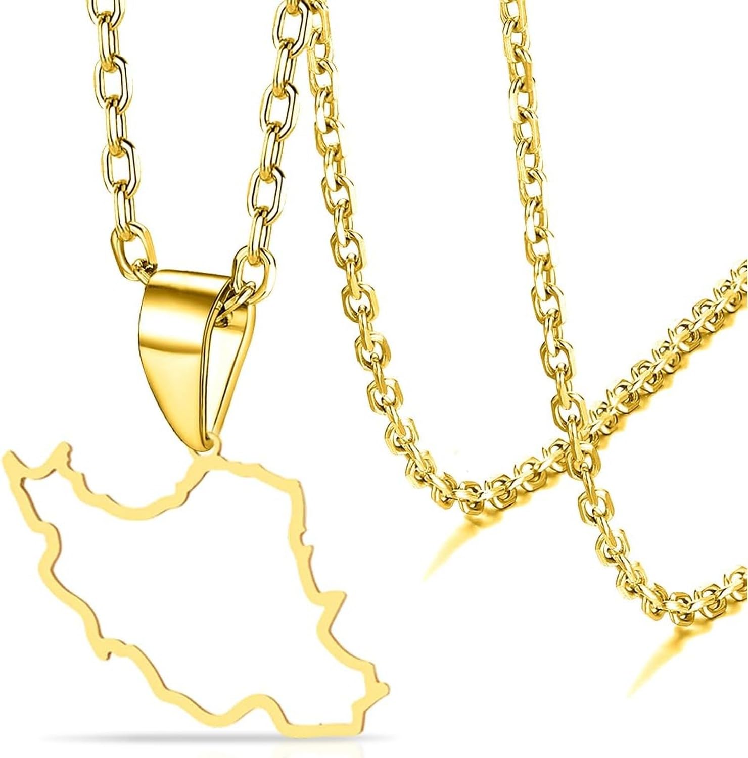 GIOFEOIK Iran Map Pendant Necklace with Dove Flag Colour CZ Stainless Steel Persian Patriotic Jewellery Gift for Women Men, Gold 11