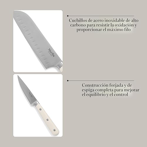 Vista 4 de MARTHA STEWART Eastwalk Juego de 14 cuchillos de cocina de acero inoxidable de alto carbono con mango forjado triple remachado ABS bloque de madera