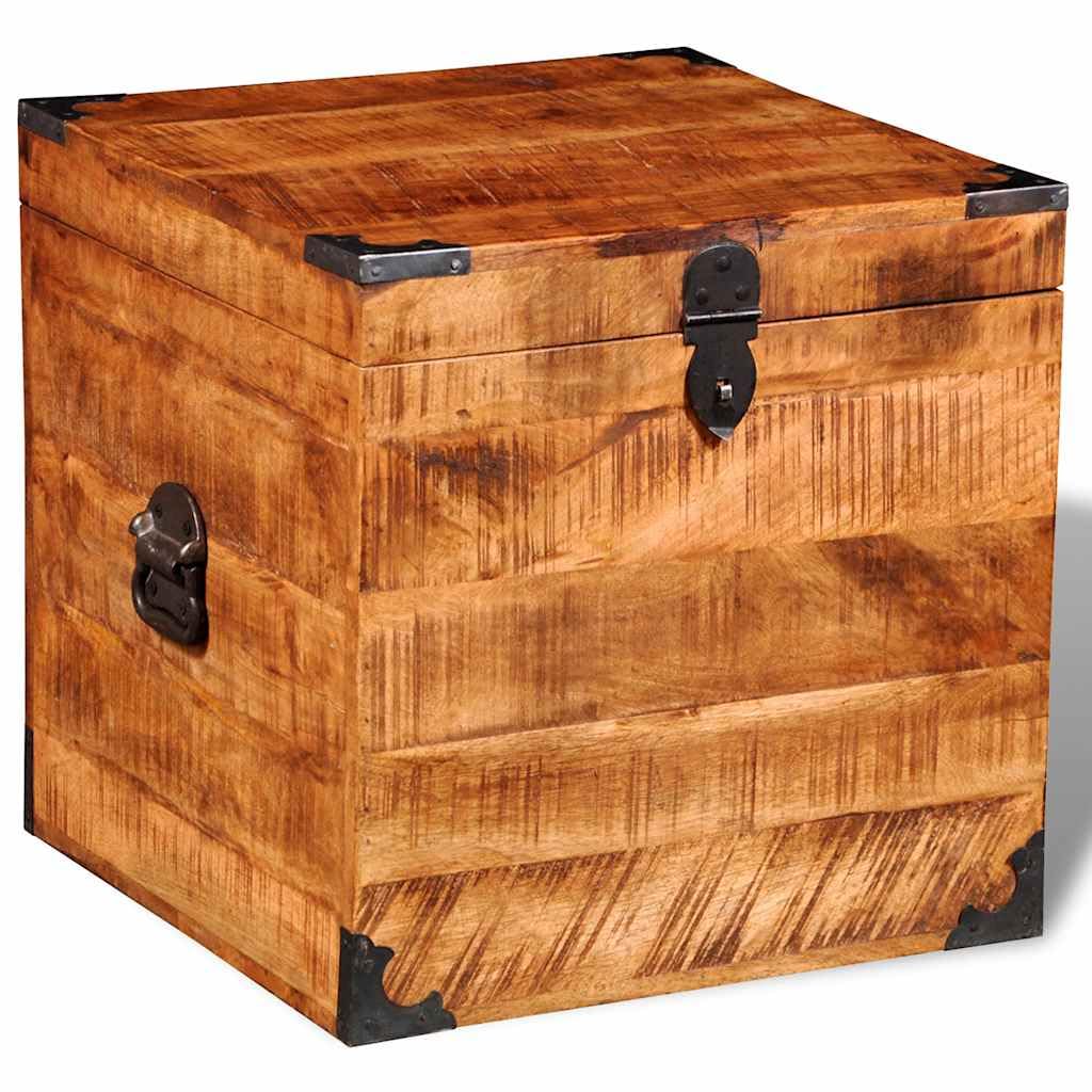 Baúl de madera en forma de cubo de madera de mango áspera, caja de almacenamiento de madera maciza, 46 x 46 x 46 cm, mesa auxiliar hecha a mano y mesa de centro, cofre rústico único, encerado