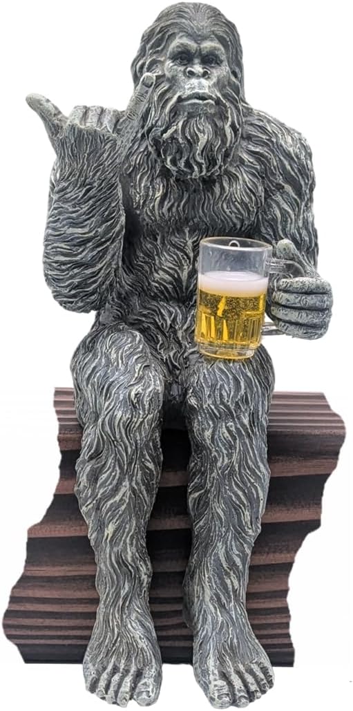 John Bernard & Company Party Bigfoot Male Hang Loose Beer Drinking Decorative Sasquatch Yeti Statue/Figurine 10 Inch H Shelf Sitter Figurine (Stonewash)