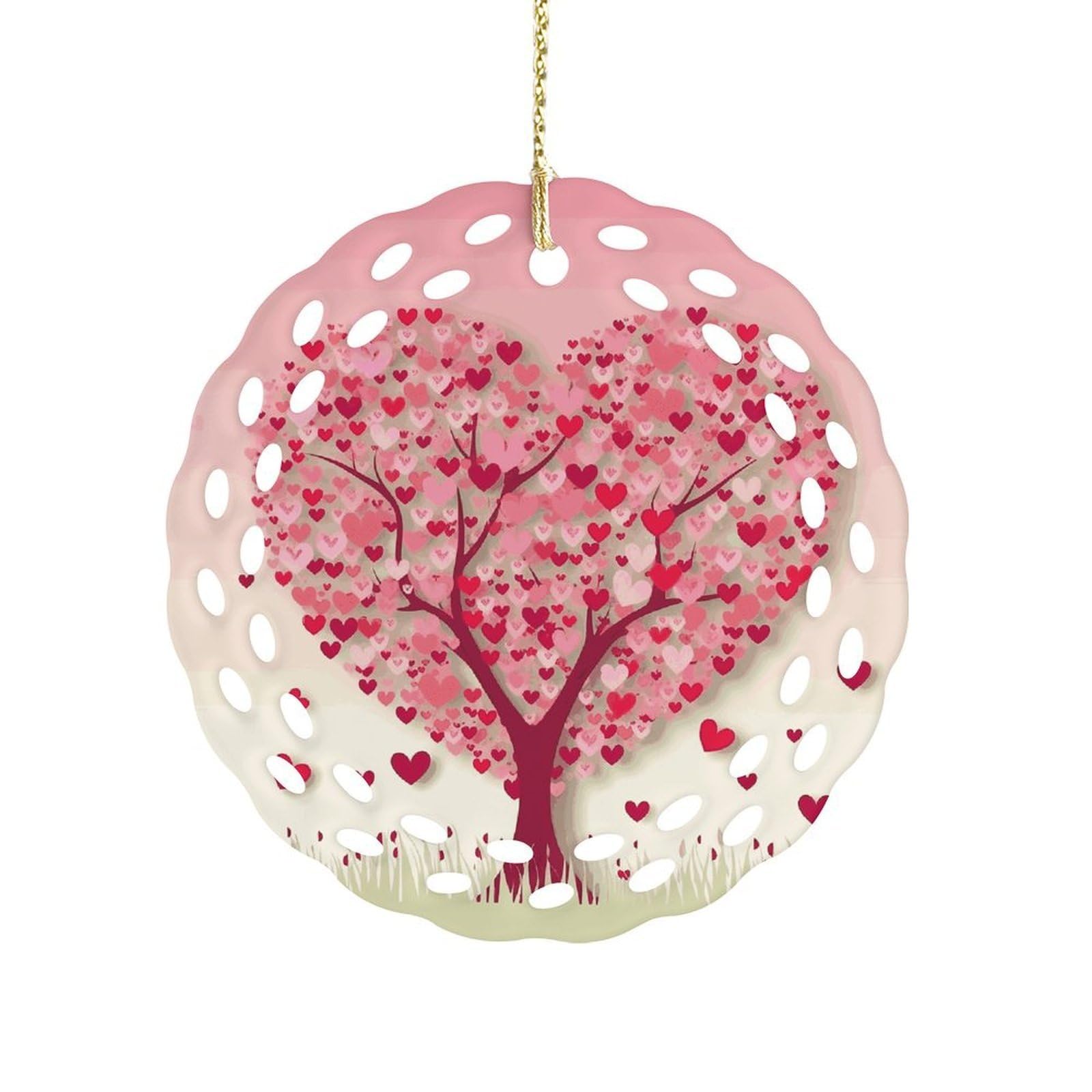 Btcowzrv Style Heart Tree1 Ceramic Ornament,Round Ornaments With Hole Easy To Hang,Hanging Ornament For Wedding Party Home Window Garden Christmas Day Decor