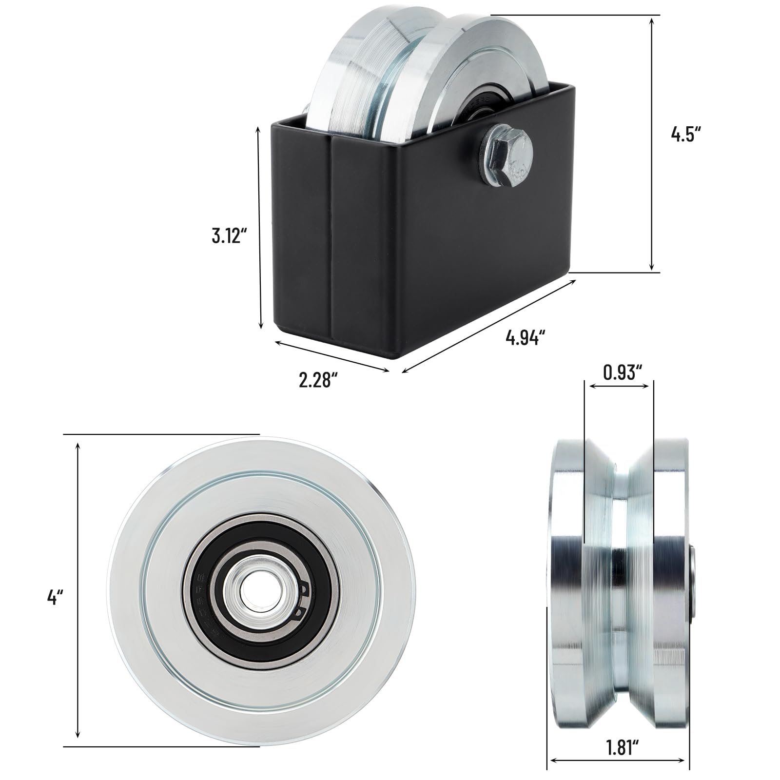 4" V Groove Gate Wheel with Weld on Box, 3000LBS Solid Sliding Gate Wheels — Amazon image 4