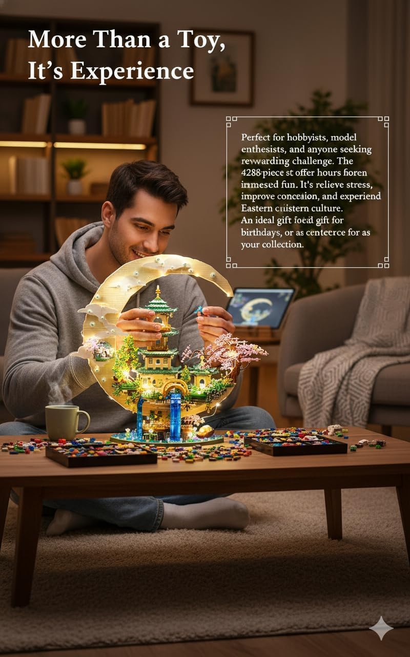 LED Moon Palace Building Blocks for Adults, 4288 PCS Toy Building Set Inspired by Chinese Mythology, Collectible Architecture Model, Creative Gift for Teens & Adults