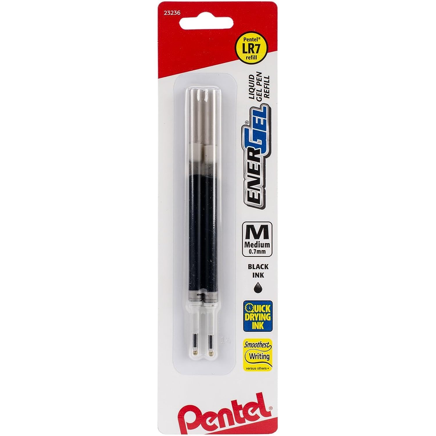 Pentel Refill Ink for ENER-Gel and Lancelot Gel Pen, 0.7mm, Metal Tip, Black Ink, 2 Pack (LR7BP2A)