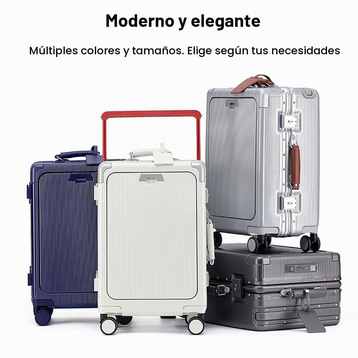 BEITH Maleta de Viaje Rígida, BS849-2 Marco de Aluminio Maleta, Portavasos Plegable, USB, Type-C, Abierto Desde el Frente, PC Maleta de Cabina, Cerradura TSA, 360° Silencioso, Tirante Ancho