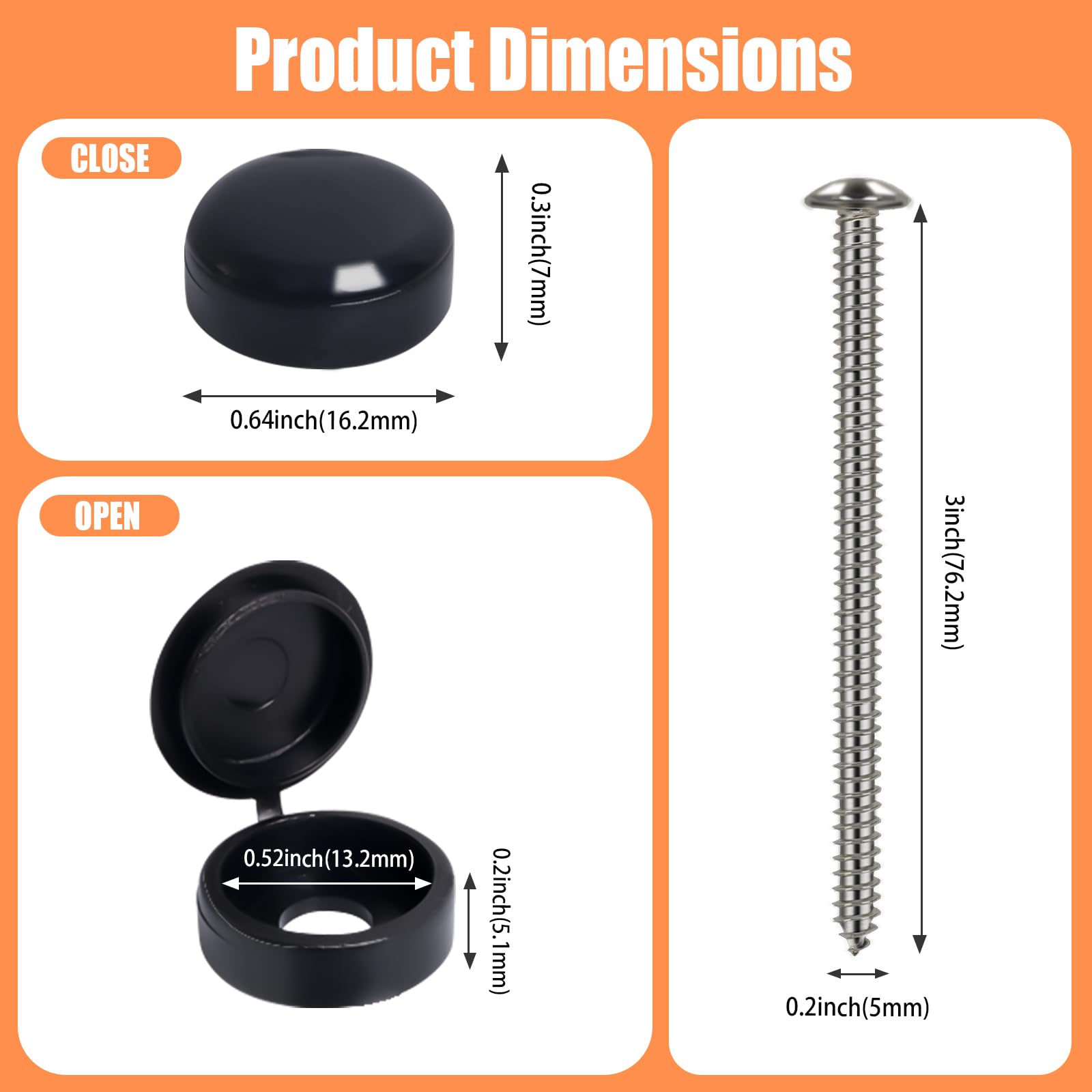 24 Set Pan Head 3 Inch Shutter Screws with Caps, Black Shutter Fastener - for Shutters Exterior, Shutters for Windows Outside, DIY Projects and Railing Furniture, with Bonus Double-Ended Bit