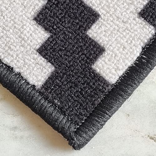 Image of Matz&More Pattern Jacquard Rug | 100x150 CM | Black Offwhite | Soft Nylon Loop Pile with Anti-Slip Gel Backing | Living Room, Bedroom & Office Floor Carpet