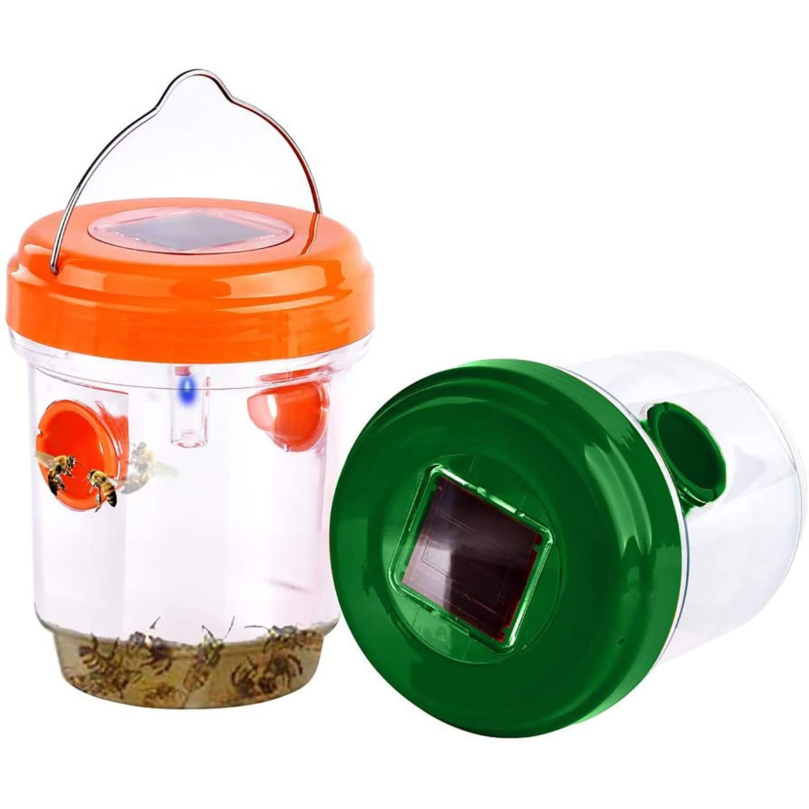 Fruit Fly Insect Trap Set, 2 In 1 Insect Trap & Outdoor Hanging Wasp Yellow Jacket Trap, Reusable Non-Toxic Pest Catcher for Kitchen Home Orchard Garden Patio Backyard (Solar-Orange)