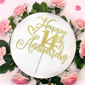 golden Glitter Happy 14th Anniversary Cake Toppers-Wedding Anniversary Party Decorations,gold Wedding Party,Birthday Party Decorations,Company Anniversary Party/14th Birthday Party Decorations (14th)