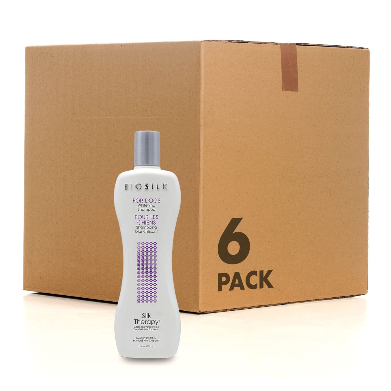 Silk Therapy Whitening Dog Shampoo, Brightening Pet Shampoo with Silk Protein for White and Light Colored Coats, Enhances Shine and Softness, pH Balanced Dog Wash, 12 Fl Oz - 6 Pack