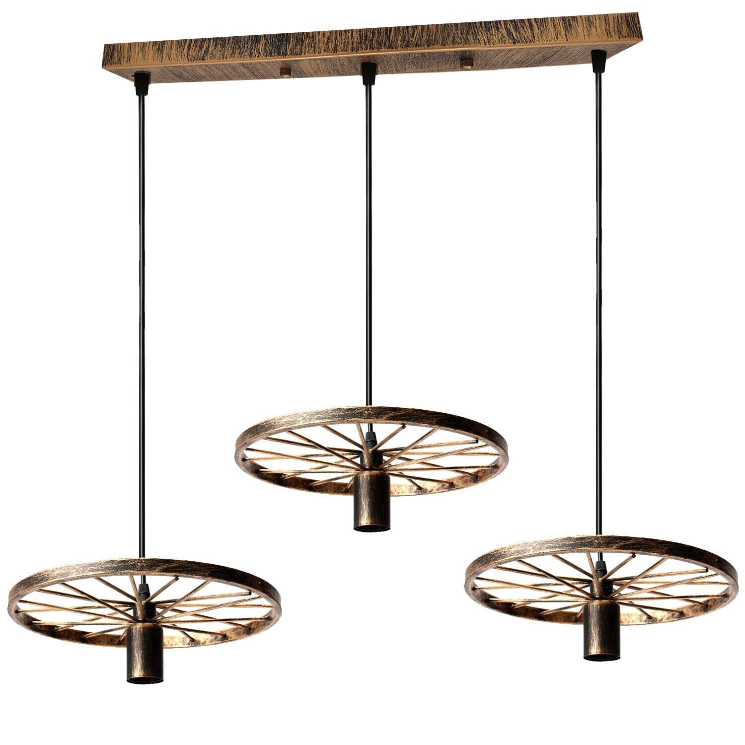 LEDSone 3 Head Industrial E27 Wheel Pendant Light Brushed Copper Hanging Fixer with 50 cm Large Ceiling Plate for Kitchen Bedroom Hallway Living Room Cafe.