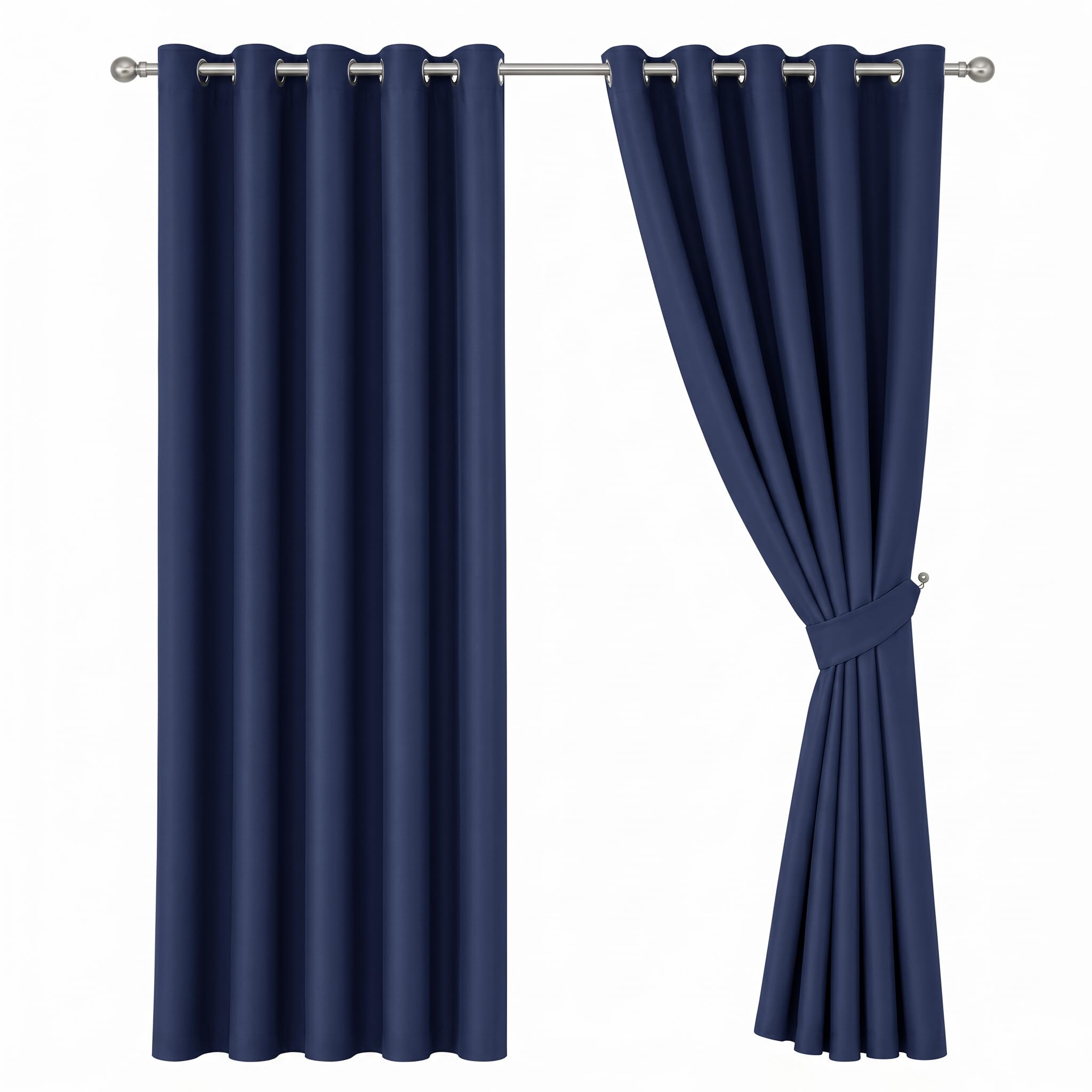 Oxford Homeware Navy Blackout Curtains For Bedroom 46X72 Inch Eyelet Curtains For Living Room Privacy Protection Window Curtains 2 Panels With Tiebacks