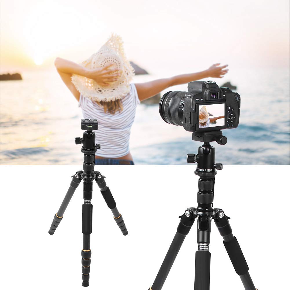 ZOMEI Q666C Monopod z Włókna Węglowego Statyw do Fotografii Podróżniczej DSLR Przenośny 5 Sekcji Czarny 13,8 Cala do Przechowywania