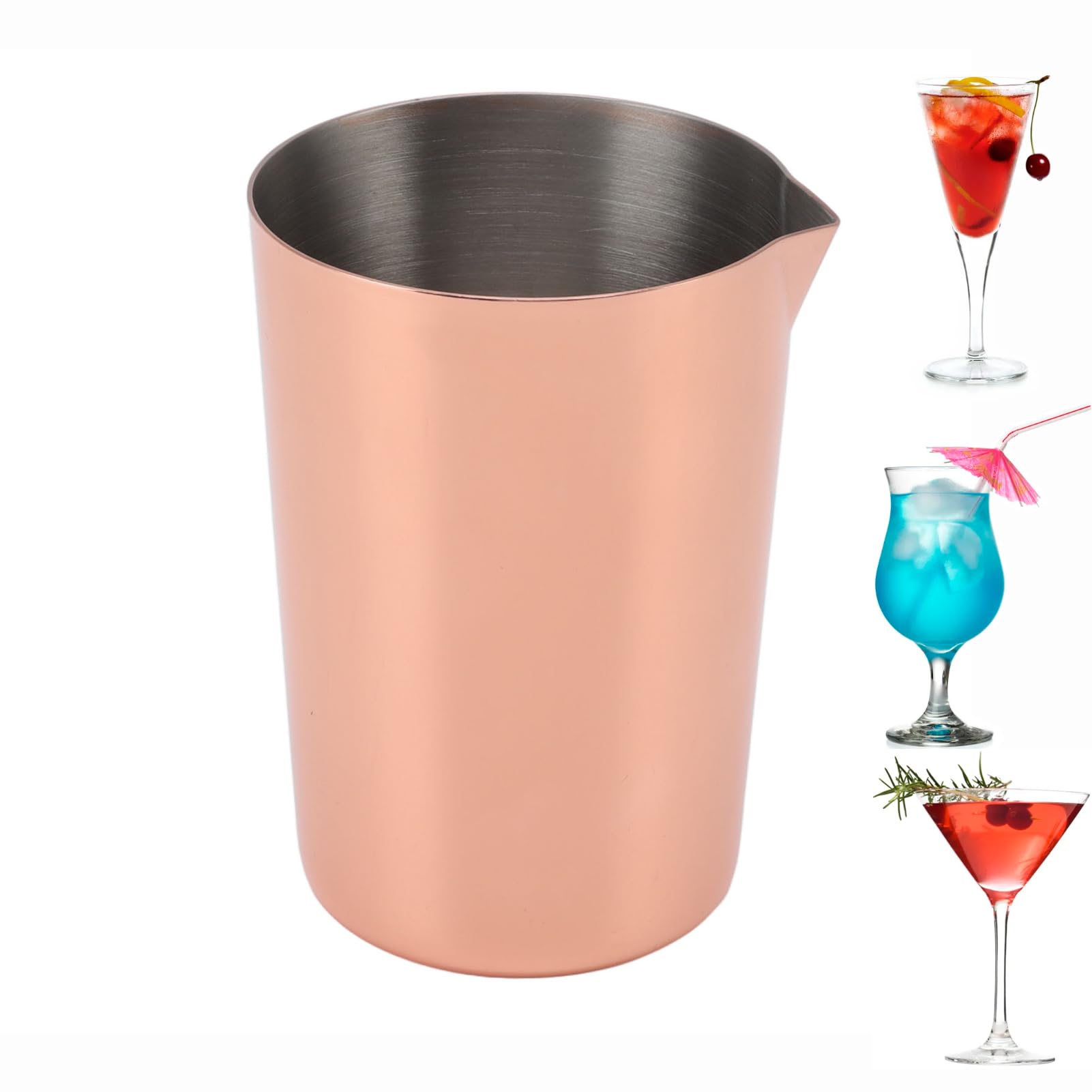 Cocktail Mixing Glass Stainless Steel, 500ml/16.9oz Cocktail Mixing Cup Wine Stirring Mixing Cup Metal Beaker for Cocktails Bartender Tools for Bar Home(copper plating)