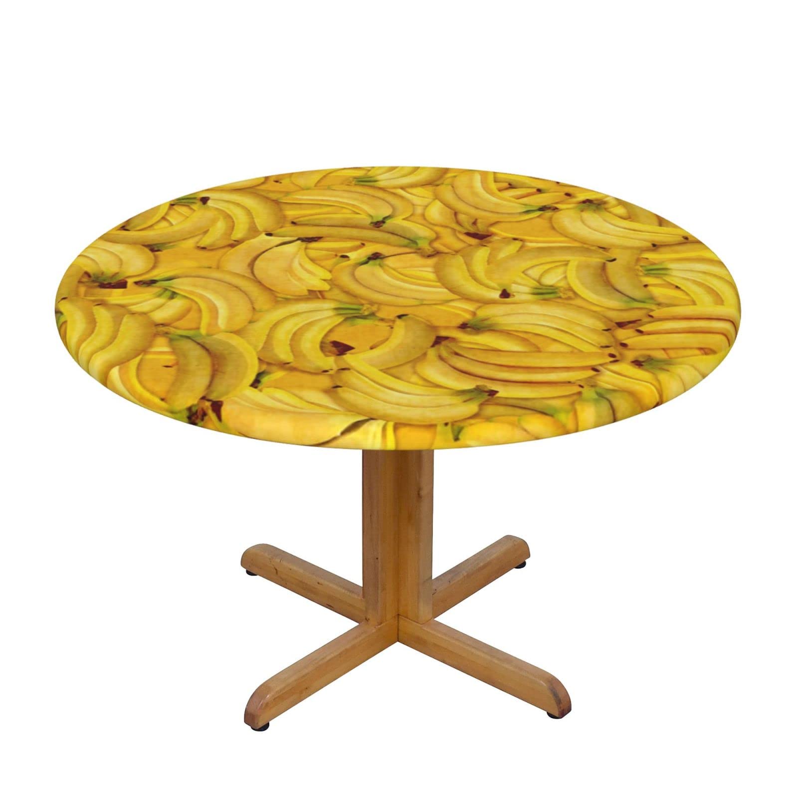Lsjuee Round Fitted Tablecloth 40-44in Elastic Edged Table Cloth for Kitchen Dining Party Home Decor - Banana Yellow