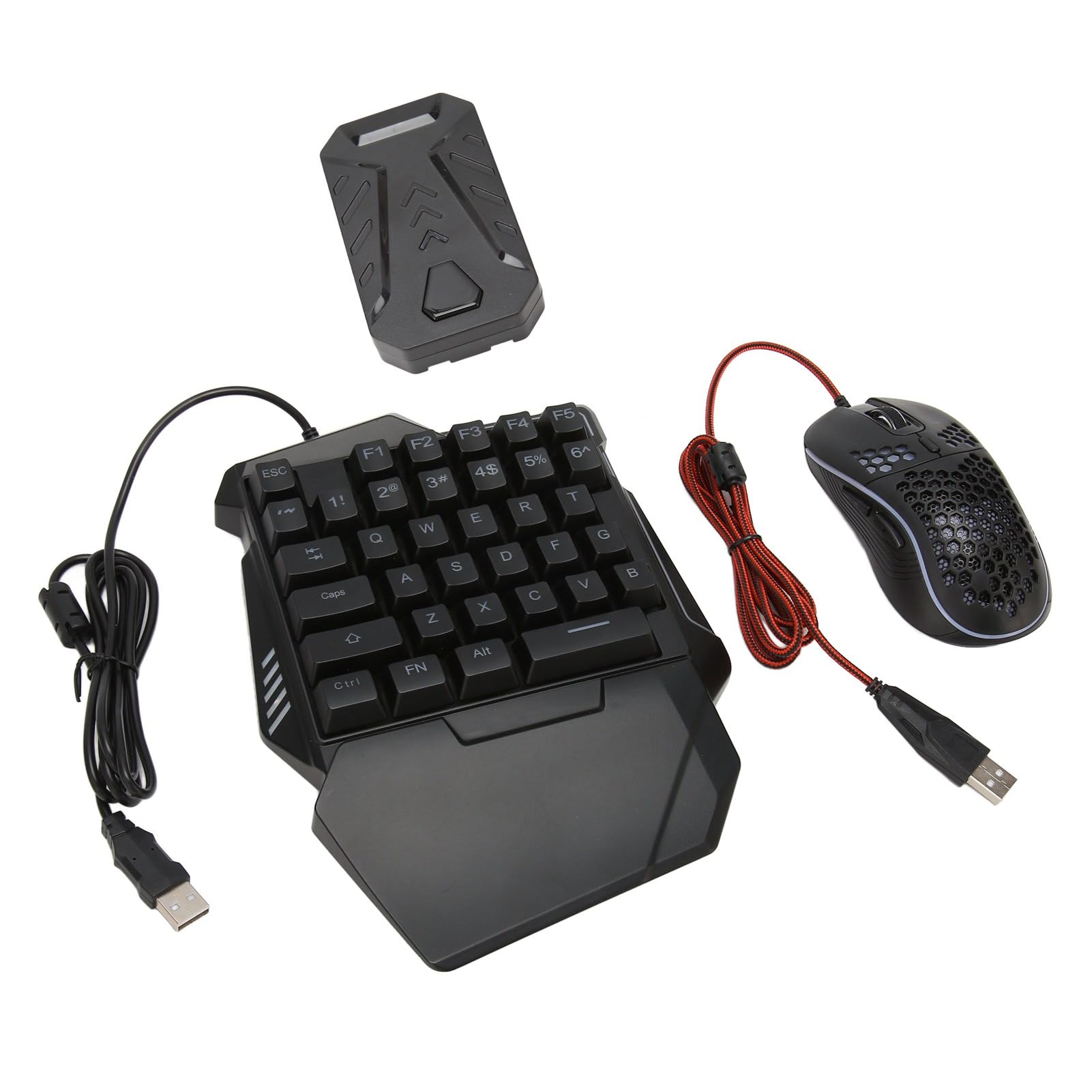 Luocute Combo de Juegos con Medio Teclado y Ratón con una Mano con LED RGB, Teclados para Juegos de PC y Convertidor de Ratón con Cable RGB Medio con Adaptador Convertidor con Cable