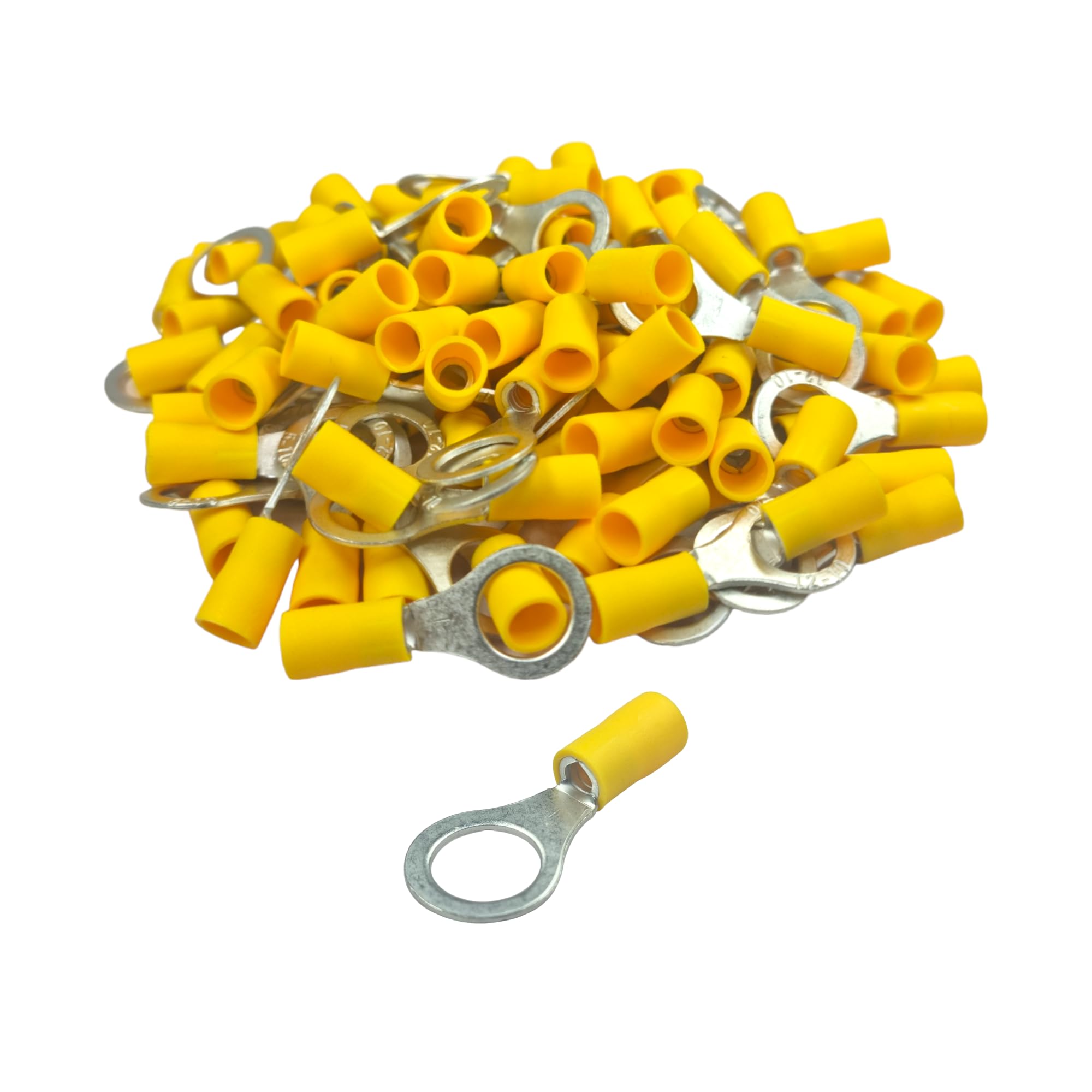 Yellow 100 Pack Of - 10.5Mm (3/8) - Ring Terminals - Insulated Electrical Crimp Terminal Wire Connector
