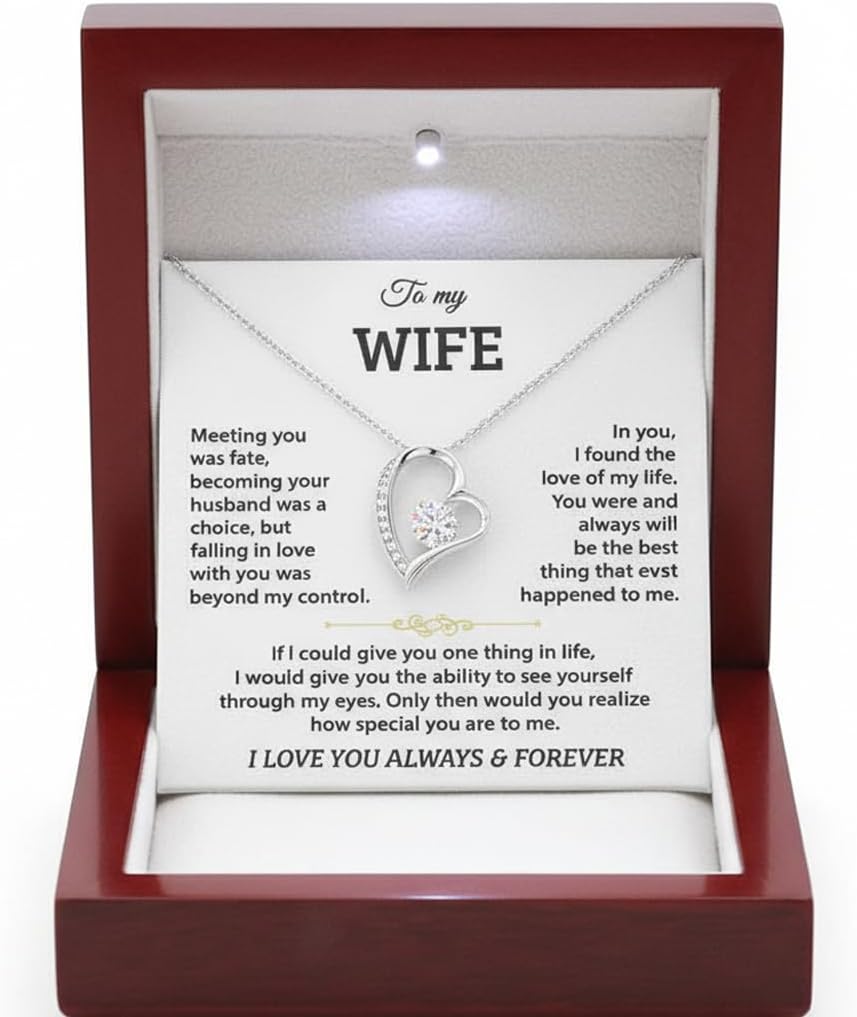 LUXUS™ 18K White Gold Finish Heart Pendant Necklace for Wife – Valentine’s Day Love Necklace with 7mm CZ & Adjustable Chain, Romantic “To My Wife” Jewelry from Husband - Image 8