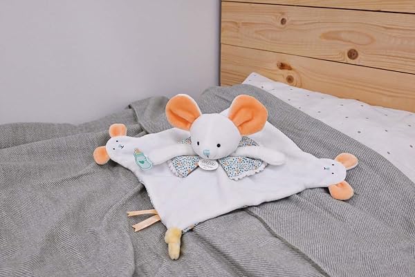 DOUDOU ET COMPAGNIE - Doudou Plat - 30 cm - Collection Souris Les Petits Futés - Blanc - Marionnette Doigt Interactive Tissus Velours - Idée Cadeau Naissance Filles Garçons - Peluche Éveil - DC4055 - 2