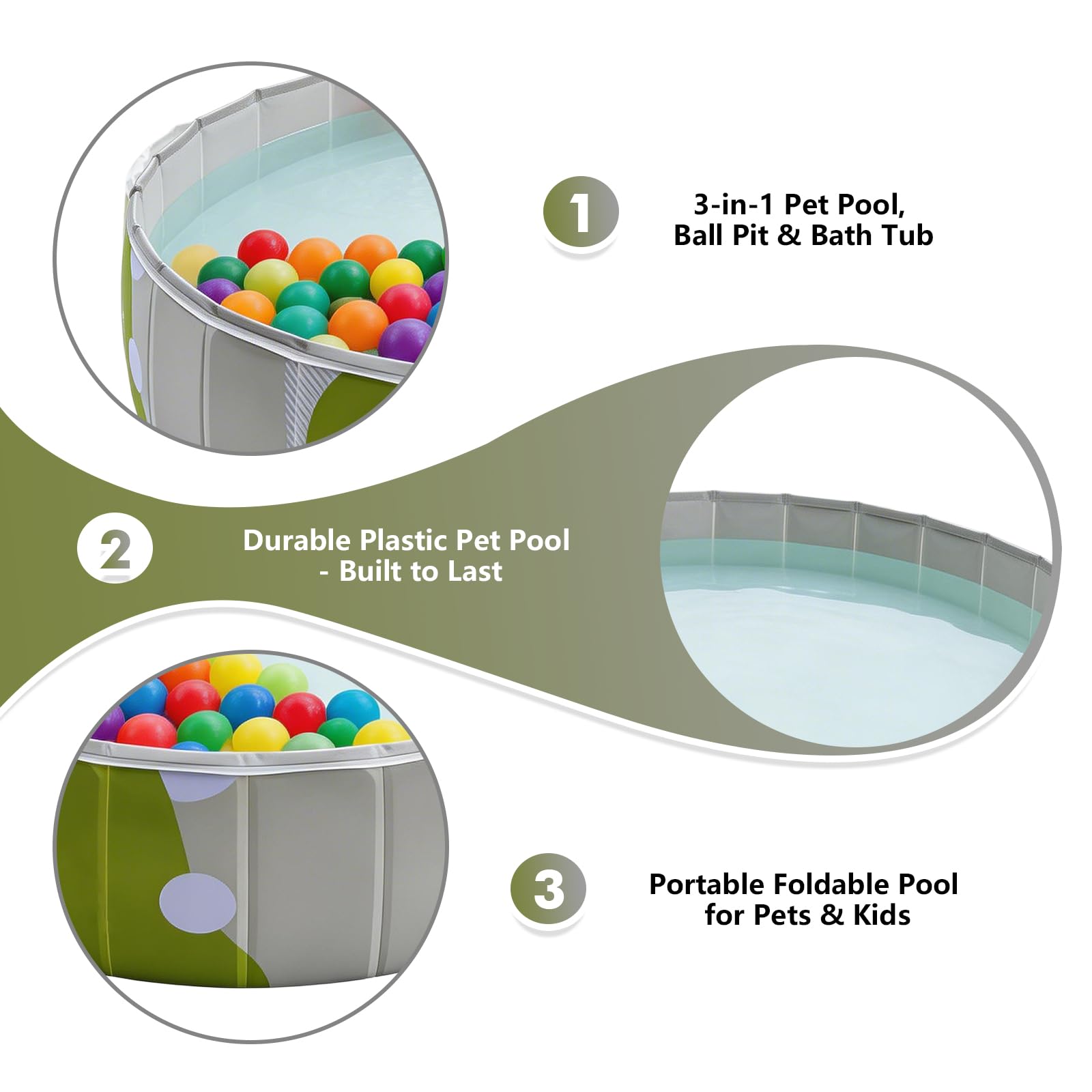 Piscina pieghevole per cani - 80 x 80 x 20 cm - Vasca portatile per cani - PVC spesso - Fondo antiscivolo - Piscina ecologica - Per cani e gatti - Giardino e balcone - Senza gonfiaggio
