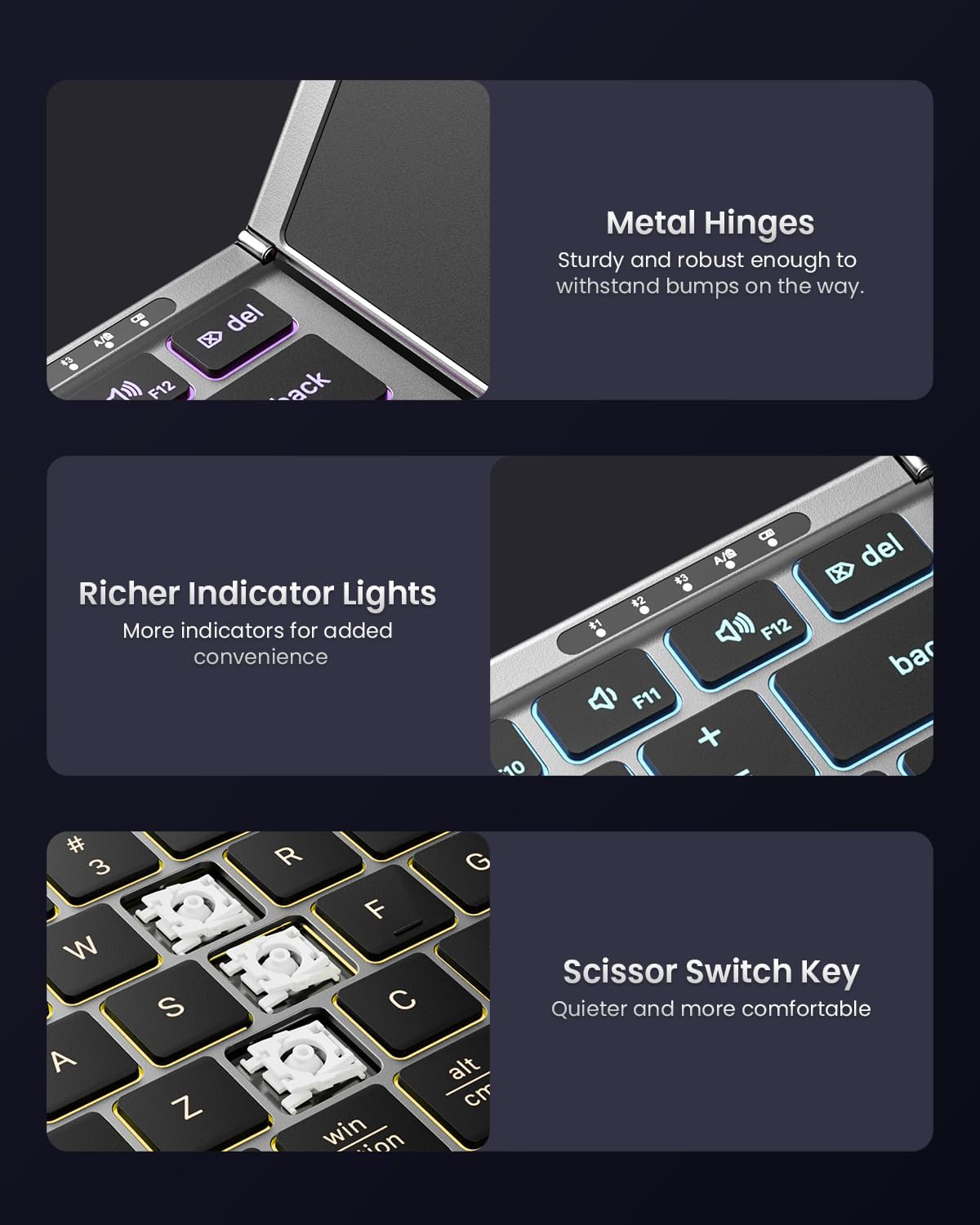 Samsers Foldable Bluetooth Keyboard with Touchpad, Full-Size Wireless Folding Keyboard with Backlight, Portable Travel Keyboards for iOS Android Windows Mac OS, Support 3 Device(BT5.1 x 3), Gray - Image 8