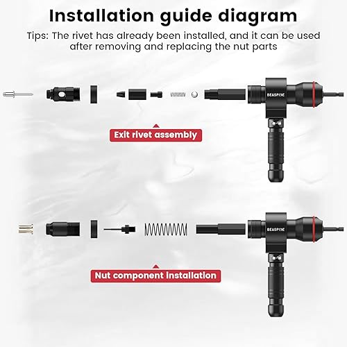 Miniatura 5 de Beaspire Adaptador de pistola remachadora eléctrica de taladro inalámbrico, kit de adaptador de tuerca de remache 2 en 1 con 7 mandriles métricos y
