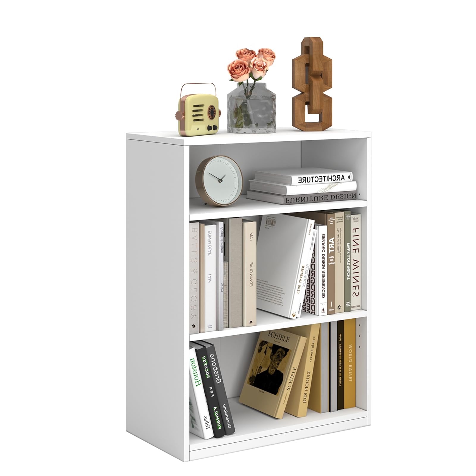CTESNE【2026 Adjustable Shelves 3-Tier Bookcase, 71 inches, Wooden Open Display Floor Bookshelf (White)