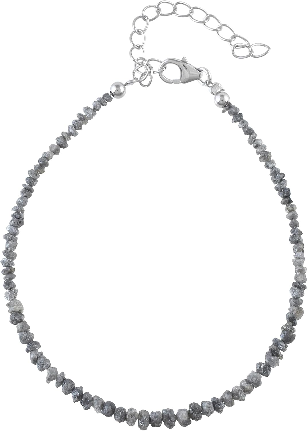 2-3mm Natural Rough Diamond Bracelet – 925 Sterling Silver Chain & Lock – Raw Uncut Diamond Beads – 22CM