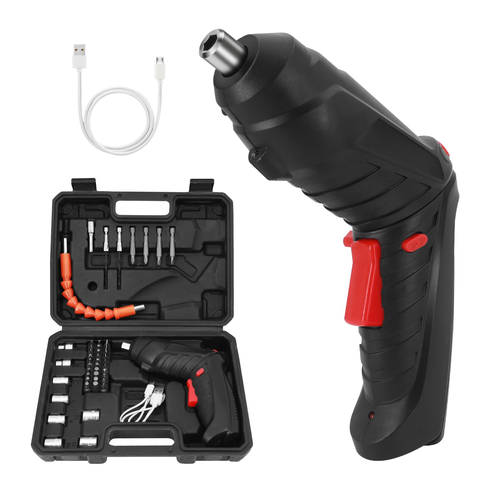 Rechargeable Electric Screwdriver Portable Set 3 6V with 47pcs Cordless Accessories Dual Position Handle and LED Headlight