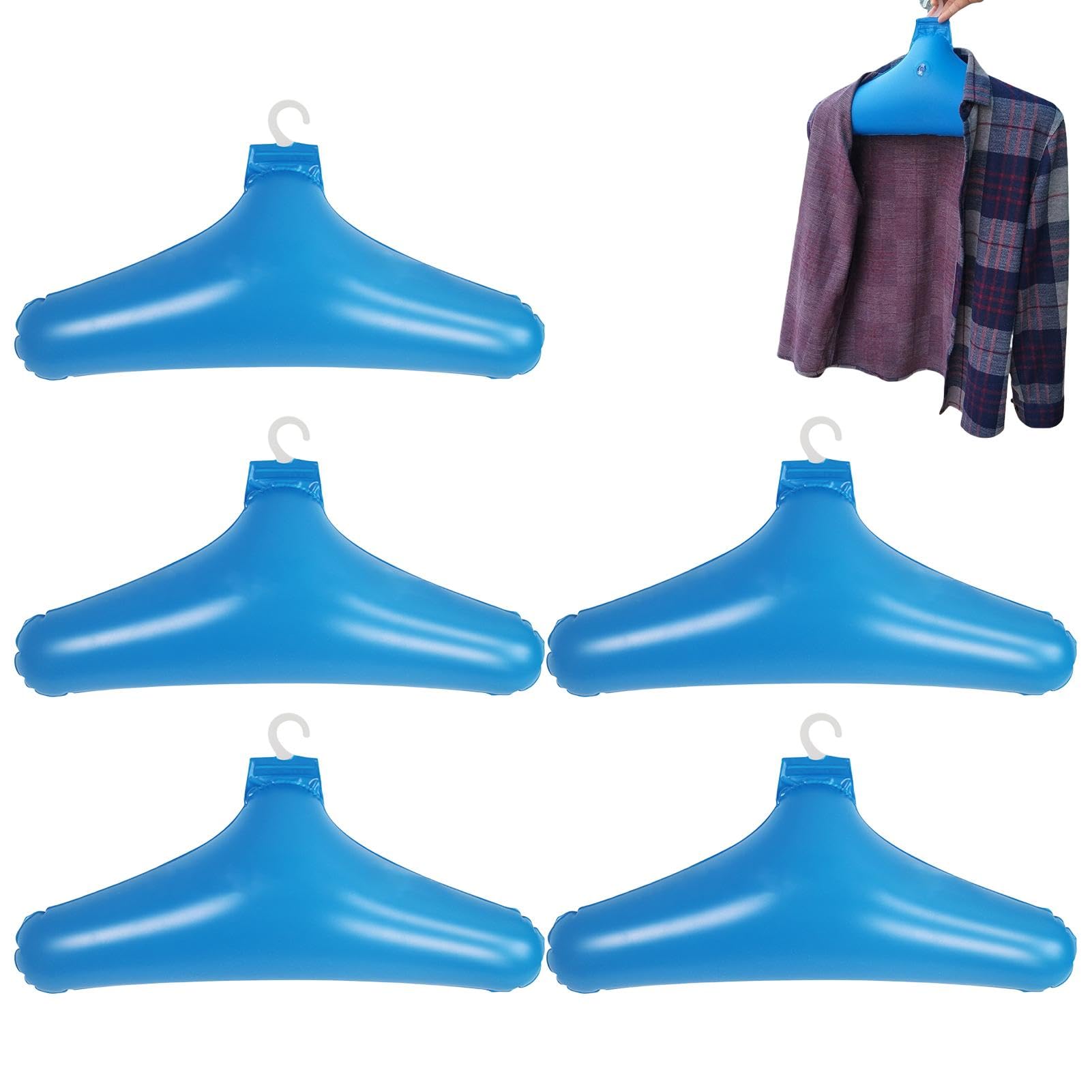 Generic 5 Inflatable Hangers for Travel - Inflatable Travel Coat Hangers | Blow Up Clothes Coat Hangers | Folding Clothes Drying Rack with Metal Hook | Inflatable Clothes Hangers for Coat Shirt, Blue