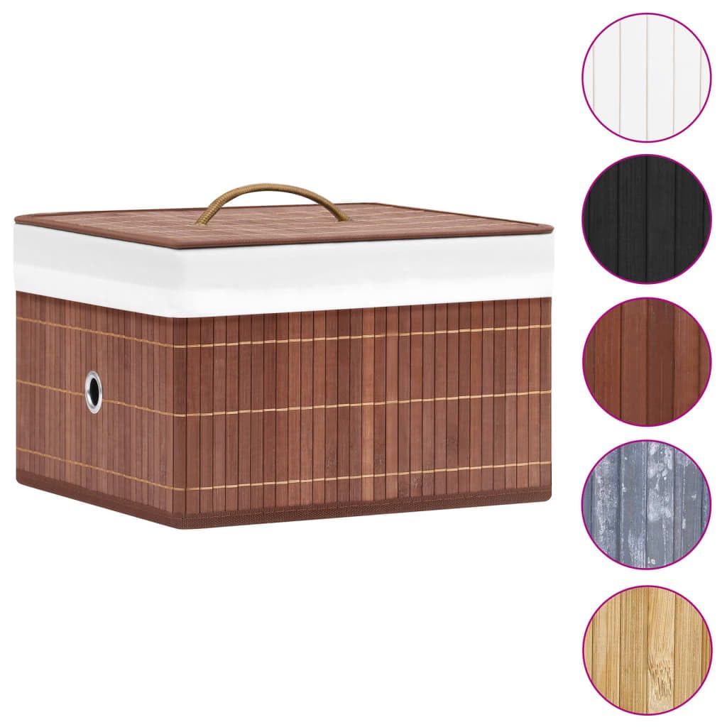 4 Stück faltbare Bambus Aufbewahrungsboxen mit Öse, braun, aus Bambus und gewebtem Stoff, ideal für Schals, Socken und Unterwäsche, platzsparend zusammenfaltbar für Regale