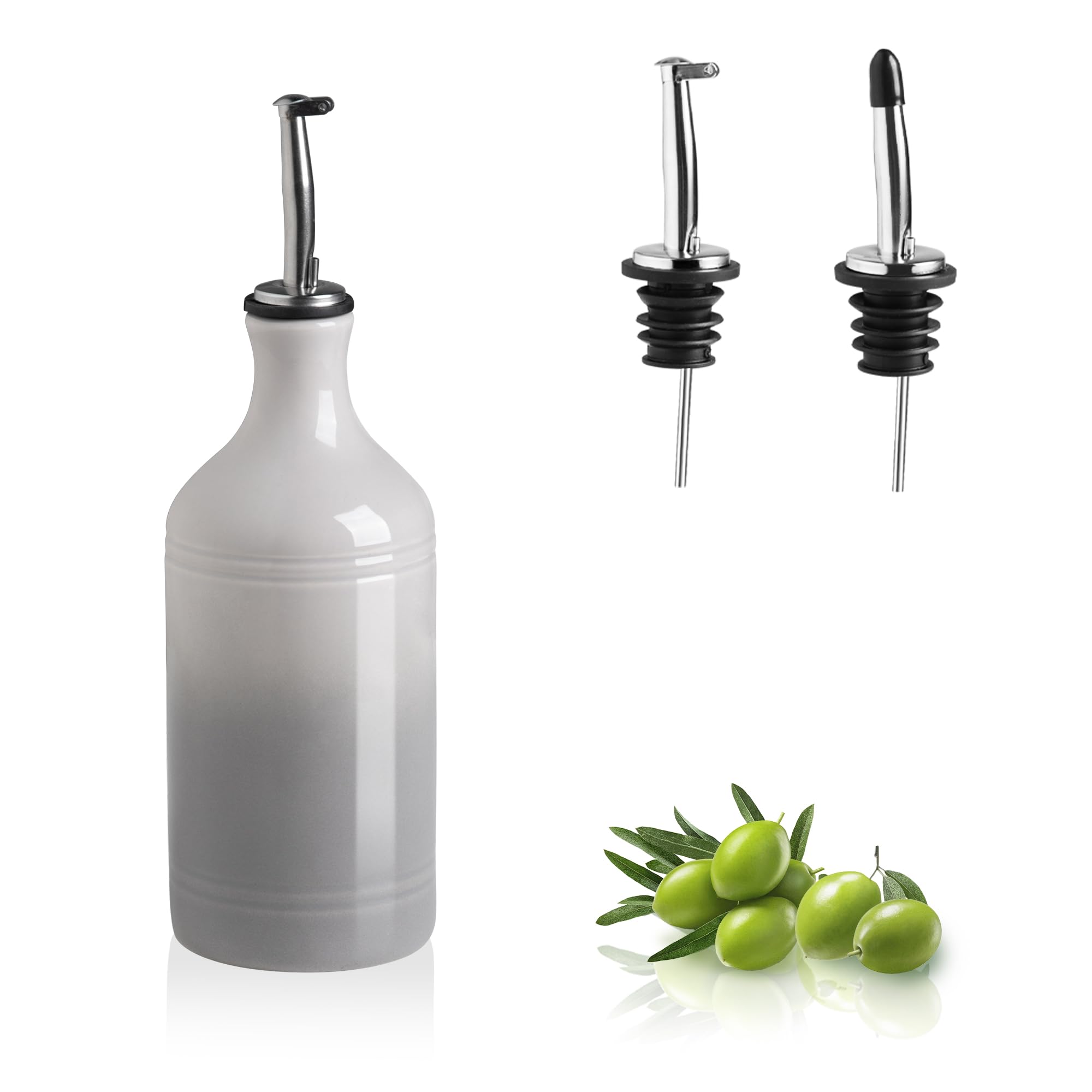 Sweejar Ceramic Olive Oil Dispenser Bottle, Opaque Oil Cruet Protects Oil to Reduce Oxidation, Suitable for Storage Vinegar, Coffee Syrups & Other Liquids, Pack of 1, 15.5 Fl Oz (Gradient Fog Gray)