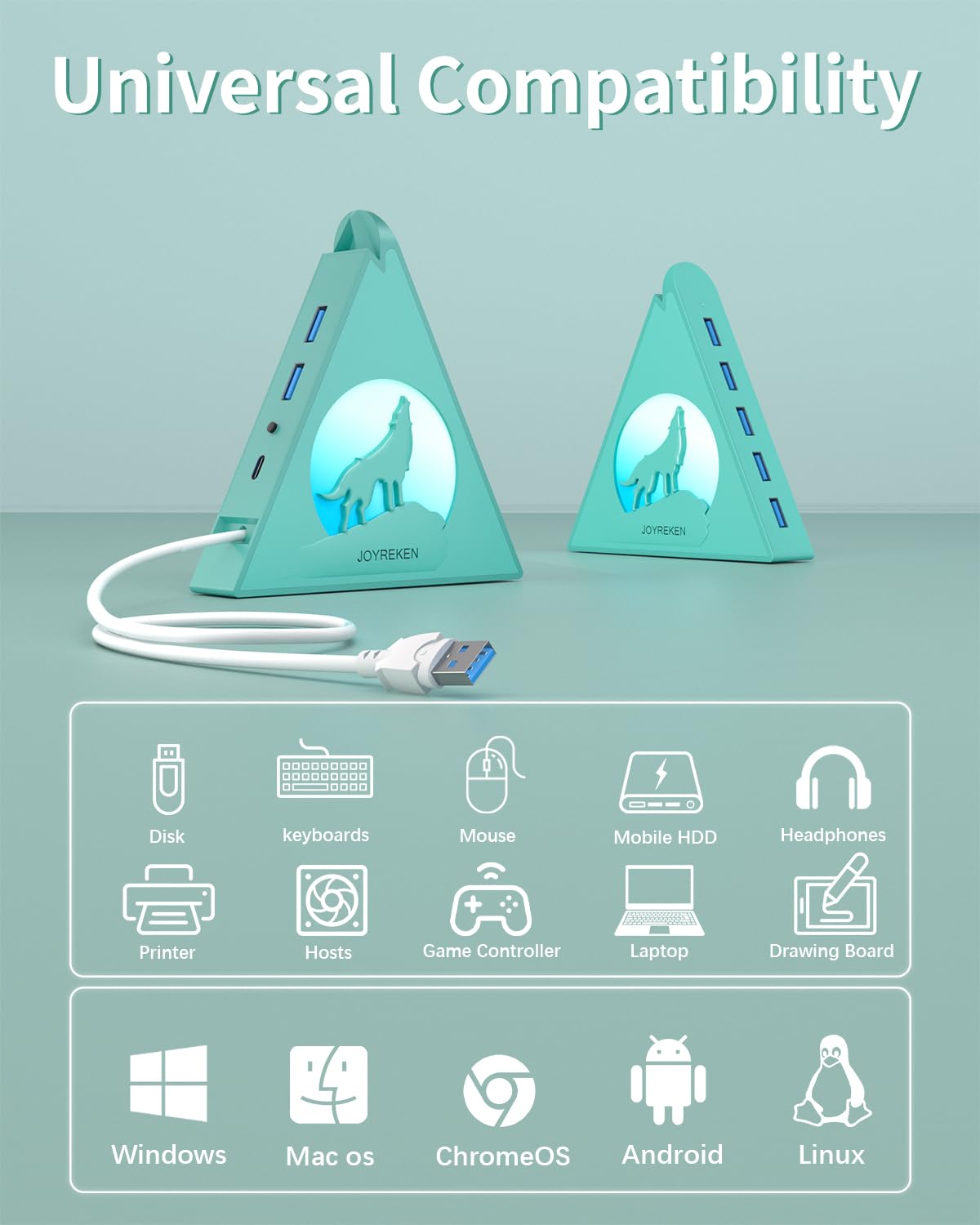 Hub USB 3.0 de 7 puertos, torre vertical USB con iluminación RGB y velocidad de datos de 5 Gbps, cable de 2 pies, divisor de concentrador USB para juegos para PC, escritorio, laptop, PS5