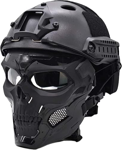 PJ - Casco táctico rápido con máscara ajustable de Airsoft, máscara de calavera de cara completa, adecuado para paintball, Halloween, juegos de rol,