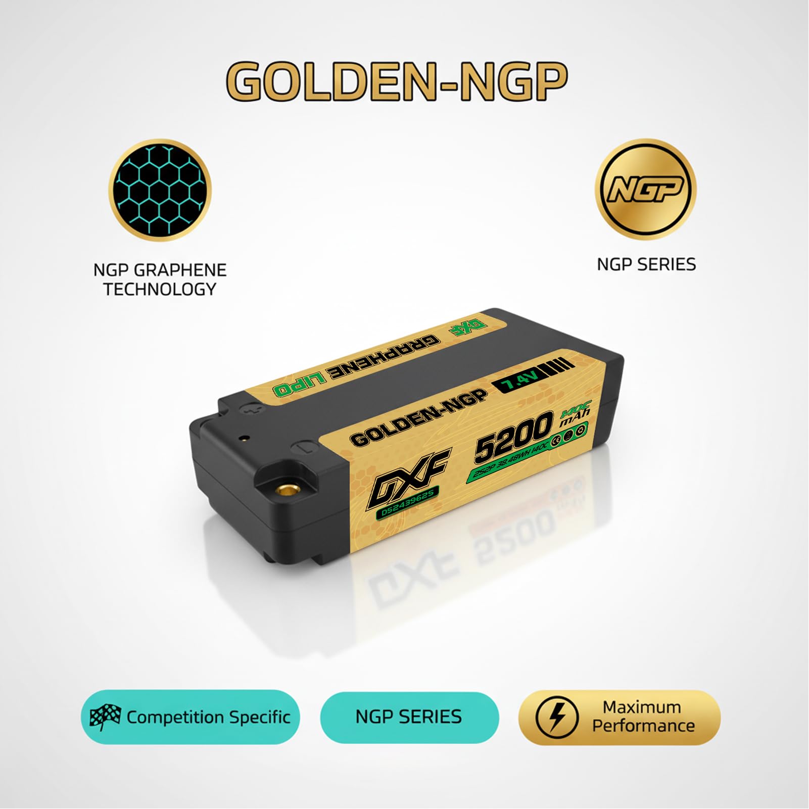 Batteria LiPo DXF 2S 7,4 V 120 C 5200 mAh Custodia rigida corta con connettore a sfera da 5,0 mm a T Deans per auto RC, camion RC, aeroplano, elicottero, barca, buggy, ala (2 confezioni)