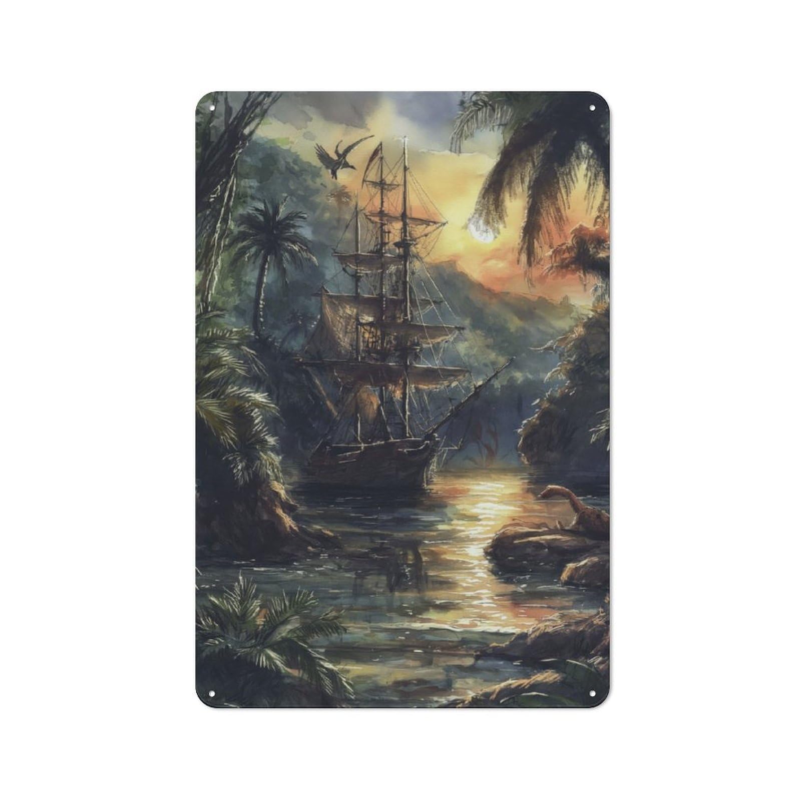Junmoney A Pirate Ship Sails Metal Wall Sign 30X20cm Featuring For Home Bar Wall, Suited To Bar Sign Collectors