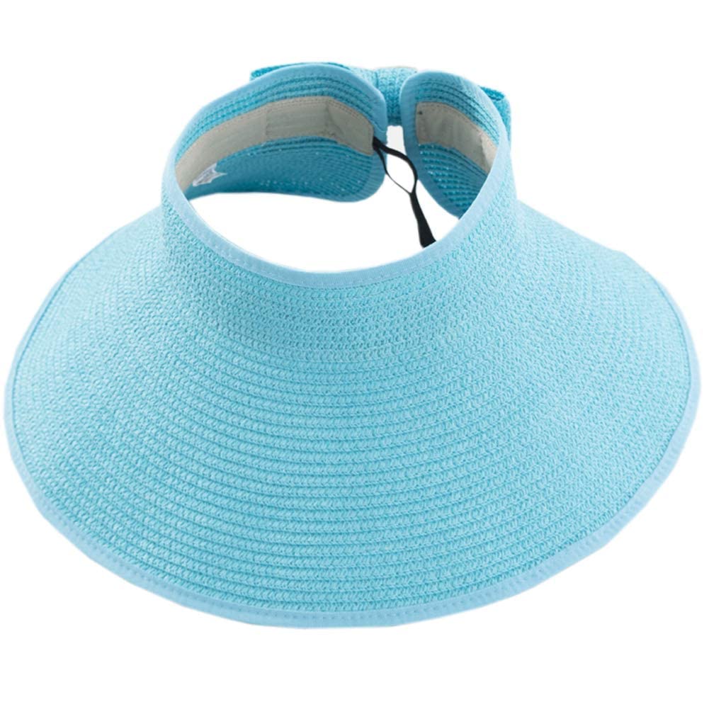 Sun Visor for Women Foldable, Roll Up Straw Hat Wide Brim 5.1in Ponytail Friendly for Summer Travel, Beach & Pool