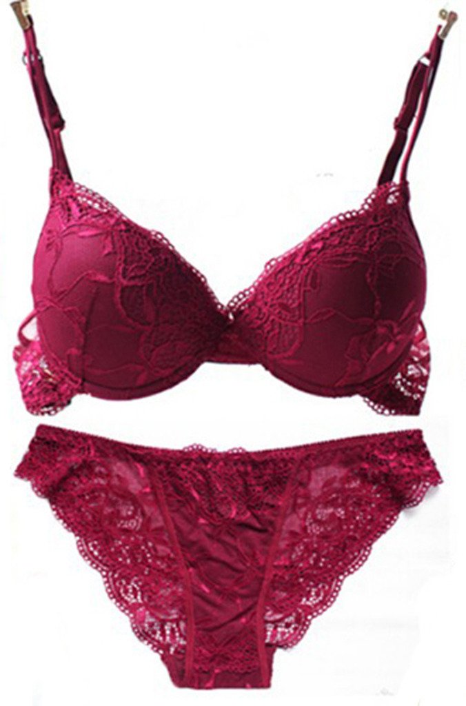 Women's Solid Lace Push up Bra Set