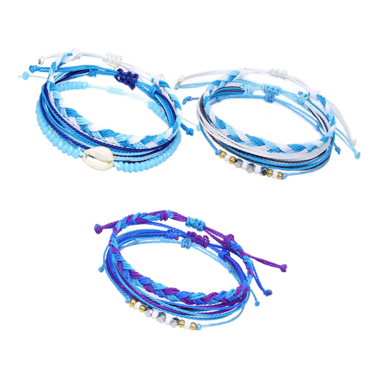 9piezas Pulseras De Playa Tejidas Mano Conchas De Mar Pulsera De Hilo De Cera Bangle De Moda Mezclados