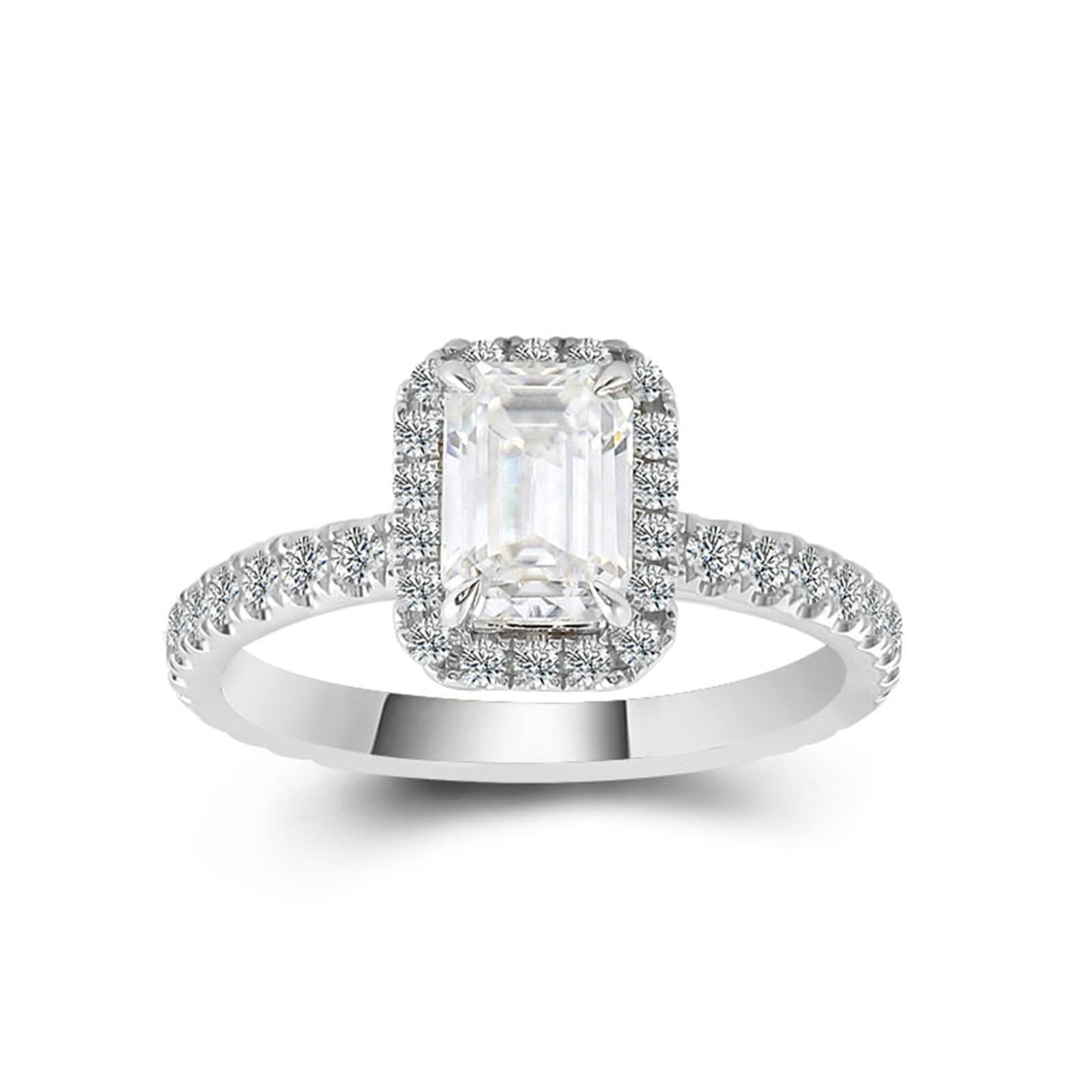 Anillos de oro blanco de 18 quilates para mujer oro 1/2/3 quilates de corte rectangular blanco moissanite elegante anillo de compromiso