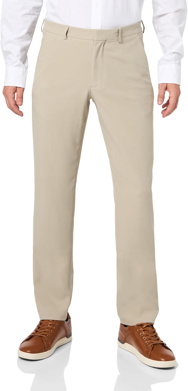Perry Ellis Men's Portfolio Solid Flat Front Pant with Gripper Waistband