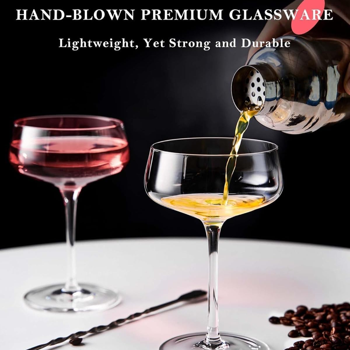 Crystal Martini Glasses, Set of 6 10 oz Hand-Blown Coupe Glasses for Bars, Parties, and Celebrations (6 SET)