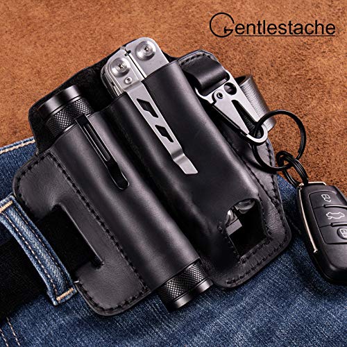 Gentlestache Leather Sheath for Leatherman Multitool Sheath EDC Pocket Organizer with Key Holder for Belt and Flashlight Sheath Multitool Pouch Black Color - Thumbnail 2