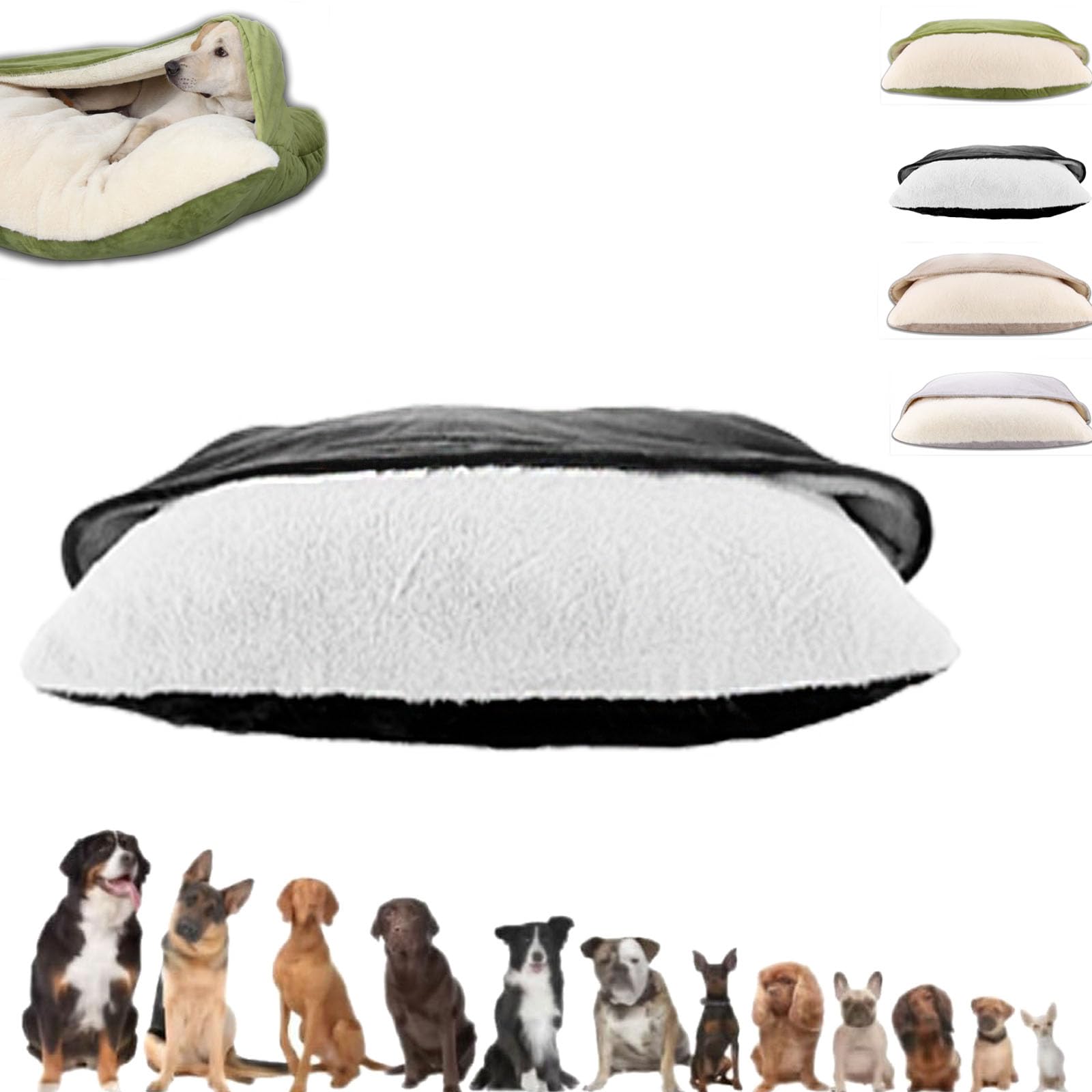 Sno-ozies Snuggles Burrows Bed, Removable Covered Burrow Dog Bed, Dog Calming Blanket, Cozy Nest Style Deeper Sleep for Dogs and Cats, Cottons Linen Surface and Plush Surface Optional (Black,L)